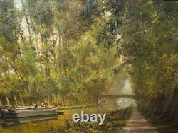 Old Painting Oil School of Barbizon French Canal Seine DLG XIX 19