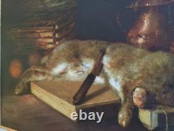 Old Painting Oil on Canvas French School Rabbit Hare Fruit Baroque 19th Century