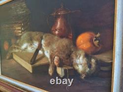Old Painting Oil on Canvas French School Rabbit Hare Fruit Baroque 19th Century