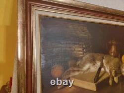 Old Painting Oil on Canvas French School Rabbit Hare Fruit Baroque 19th Century
