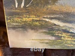 Old Painting Oil on Canvas M Schneider (early 20th century) cabin in the woods