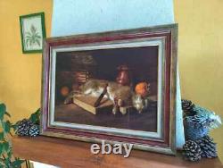 Old Painting Oil on Canvas Still Life Hare Fruit Baroque 19th Century