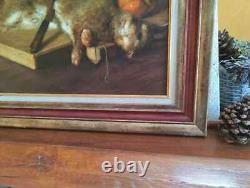 Old Painting Oil on Canvas Still Life Hare Fruit Baroque 19th Century