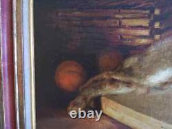Old Painting Oil on Canvas Still Life Hare Fruit Baroque 19th Century