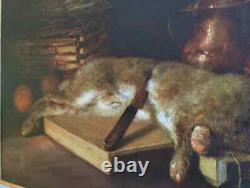 Old Painting Oil on Canvas Still Life Hare Fruit Baroque 19th Century