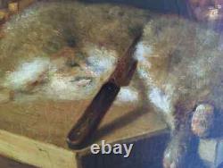 Old Painting Oil on Canvas Still Life Hare Fruit Baroque 19th Century
