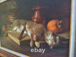 Old Painting Oil on Canvas Still Life Hare Fruit Baroque 19th Century