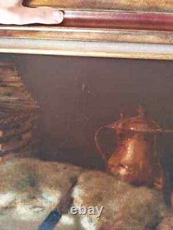 Old Painting Oil on Canvas Still Life Hare Fruit Baroque 19th Century