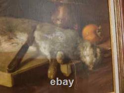 Old Painting Oil on Canvas Still Life Hare Fruit Baroque 19th Century