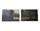 Old Painting Oil On Wood Landscape Trees, Fishing Miniature Painting Signed