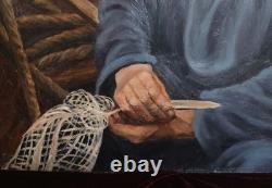 Old Painting Oil on Wood Marine Boat Venice Portrait French School