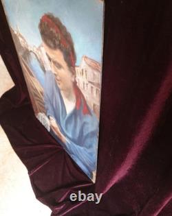 Old Painting Oil on Wood Marine Boat Venice Portrait French School