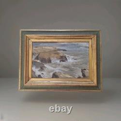 Old Painting Oil on Wood Seascape View. Framed Miniature Painting