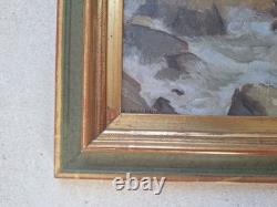 Old Painting Oil on Wood Seascape View. Framed Miniature Painting