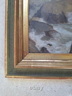 Old Painting Oil on Wood Seascape View. Framed Miniature Painting