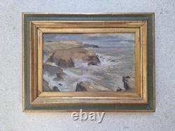Old Painting Oil on Wood Seascape View. Framed Miniature Painting