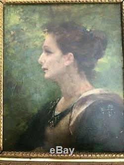 Old Painting On Panel Henri Pinta (1856-1944) Symbolist Woman