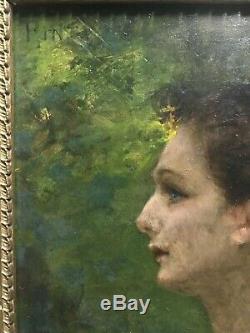 Old Painting On Panel Henri Pinta (1856-1944) Symbolist Woman