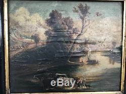 Old Painting Painting On Paper Sticked On Panel Wood End 18th Early 19th