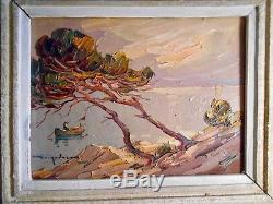 Old Painting Painting Signed Elie Bernadac Bord Mer Nice Cote D 'azur Framed