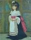 Old Painting Portrait Of A Young Girl In Traditional Costume Signed