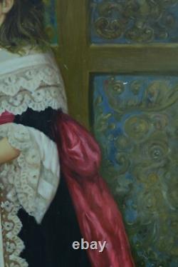 Old Painting Portrait of a Young Girl in Traditional Costume Signed