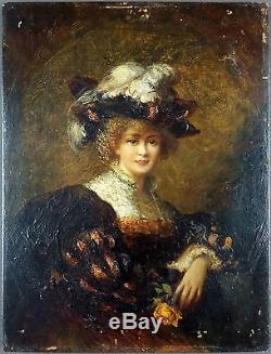 Old Painting Woman In Hat Painting Oil Antique Oil Painting
