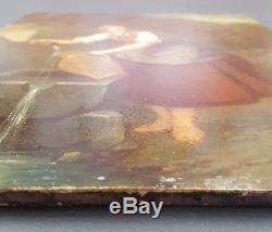 Old Painting Young Woman At The Fountain Painting Oil Antique Oil Painting
