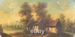 Old Painting signed French School Animated Landscape Oil on Panel