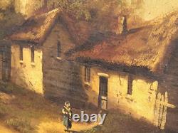 Old Painting signed French School Animated Landscape Oil on Panel
