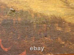 Old Painting signed French School Animated Landscape Oil on Panel