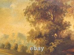 Old Painting signed French School Animated Landscape Oil on Panel Old Painting signed French School Animated Landscape Oil on Panel