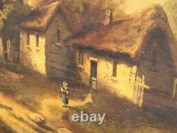 Old Painting signed French School Animated Landscape Oil on Panel