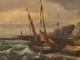 Old Paintings. Marine Landscape With Sails Oil Painting On Wood Panel