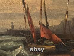 Old Paintings. Marine Landscape with Sails Oil Painting on Wood Panel