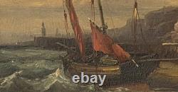 Old Paintings. Marine Landscape with Sails Oil Painting on Wood Panel