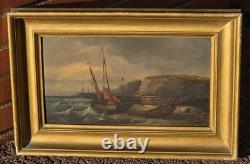 Old Paintings. Marine Landscape with Sails Oil Painting on Wood Panel