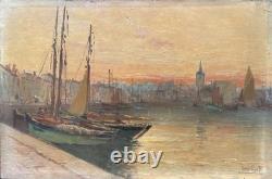 Old Paintings Oil, View of the Port of Les Sables d'Olonne 1917