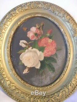 Old Pair Of Paintings Oil / Panel Still Life To Restore