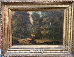 Old Signed Painting. Landscape Under the Woods. Oil on Wood Panel.