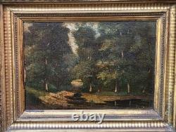 Old Signed Painting. Landscape Under the Woods. Oil on Wood Panel.