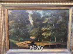 Old Signed Painting. Landscape Under the Woods. Oil on Wood Panel.