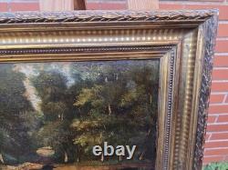 Old Signed Painting. Landscape Under the Woods. Oil on Wood Panel.
