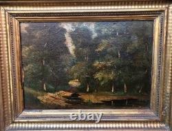 Old Signed Painting. Landscape Under the Woods. Oil on Wood Panel.