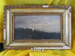 Old Small Painting Oil On Wood Sunset A St Jean De Luz In 1898