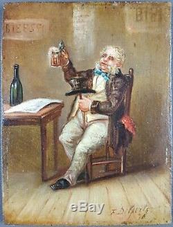 Old Table Beer Drinker Painting Oil Painting Old Antique Dipinto