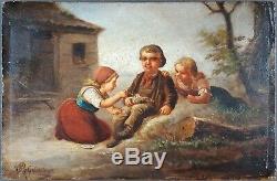 Old Table Children At Country Antique Oil Painting Oil Painting Old