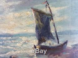 Old Table Sailboats Moonlight Oil Painting Oil Painting Oil Painting