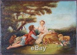 Old Table The Musette Painting Oil Panel Antique Oil Painting