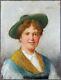 Old Table Young Woman With Hat Painting Oil Painting Antique Dipinto